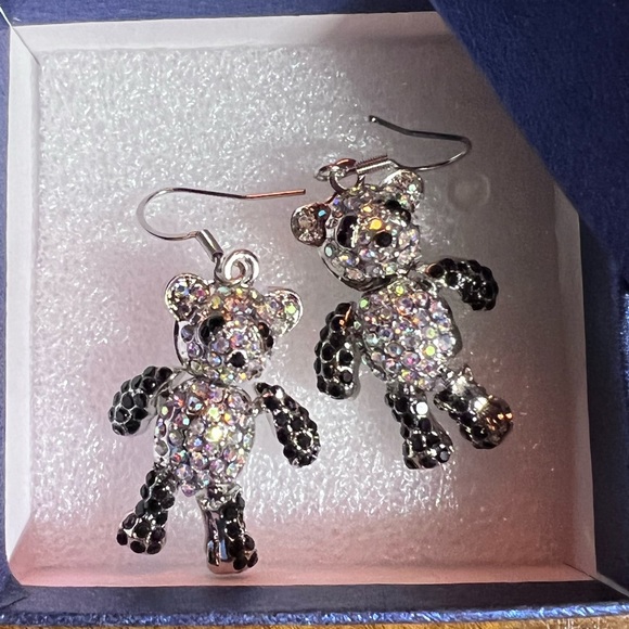 Teddy Bear EARRINGS - Black Austrian Crystals & Aurora Borealis; stainless steel - Picture 8 of 9
